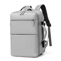 Light grey waterproof business travel backpack with side buckle and laptop compartment - Gray