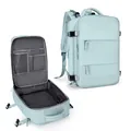 Light blue large capacity travel backpack with multiple storage compartments and buckles - Sky Blue