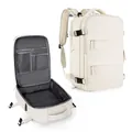 Large capacity cream white travel backpack with multifunctional compartments and mesh pockets - Off White