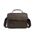 Detail der dunkelbraunen Leder Business-Tasche mit Tragegriff und verstellbarem Gurt - Dunkelbraun