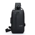 Sac de poitrine antivol noir avec serrure à combinaison et port de charge USB - Noir (Fermeture Éclair Verticale)