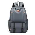 Dark grey business commute laptop backpack with vibrant orange zipper details and buckles - Dark Gray