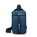 Dunkelblaue Herren Brusttasche aus Oxford-Stoff mit praktischem USB-Ladeanschluss - Stil 1 Blau