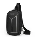Waterproof black crossbody chest bag for men with USB port and fashion print - Black
