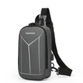 Waterproof grey crossbody chest bag for men with anti-theft lock and USB charging port - Dark Gray