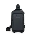 Men's versatile black oxford fabric chest bag with adjustable strap and front logo - Style 2 Gray