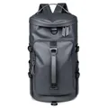 Dark grey waterproof PU travel backpack featuring roll-top lid and adjustable buckle straps - Gray