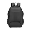 Dark grey business travel backpack with waterproof fabric and multi-pocket design - Black
