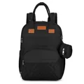 Black multifunctional diaper backpack with diamond-quilted pattern and round mini pouch - Black
