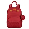 Dark red multifunctional diaper backpack with quilted pattern and detachable small pouch - Red