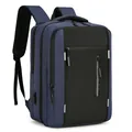 Dunkelblauer Business Rucksack mit USB-Anschluss und vielen Reißverschlussfächern - Blau