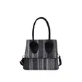 Elegant woven texture small square handbag with round handle and shoulder strap - Black