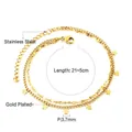 Detail der 18k vergoldeten Edelstahl-Fußkette mit Sternanhängern und Größenangaben - Doppellagiger Fünfzackiger Stern (AN110301G)