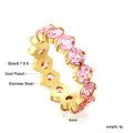 Luxurious 18k gold plated stainless steel ring with pink zircon stones and 6mm band width - US 6 / Gold/Pink