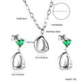 Stainless steel jewelry set with green heart stones and irregular metal pendants - Silver Green Heart Asymmetric Style (SE25580JS)