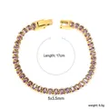 Vista detallada de la pulsera tenis de oro de 18k con cristales púrpuras y medidas - Púrpura-Base de Oro (BR26820CG)