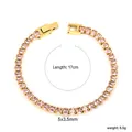 Vista detallada de pulsera tennis de oro de 18k con piedras rosas y dimensiones - Rosa-Base de Oro (BR26820FG)
