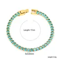 Detalle de la pulsera tennis bañada en oro de 18k con gemas verde azulado de 17 cm - Azul-Base de Oro (BR26820RG)