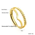 Adjustable double-layered ring in 18k gold plated stainless steel with twisted texture - Twisted Woven Double-Layer Style (RI140501G)