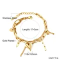 Détail du bracelet double couche en acier inoxydable doré avec breloques cœur et étoile - Bracelet Pendentif Étoile Cœur Chaîne Multi-Boucles Doré (BR254501G)