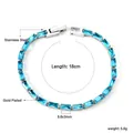 Detail view of 18cm stainless steel tennis bracelet with 6.6x3mm blue zircon gemstones - 18cm / Blue Rectangular Style (BR26840RS)
