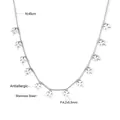 Detail view of a 45cm stainless steel necklace with ten clover-shaped charms and dimensions - Silver Clover Style (NE246701S)