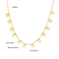 Detail view of gold-plated stainless steel necklace with clover charms and size specifications - Gold Clover Style (NE246701G)