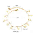 Detail der 18k vergoldeten Edelstahl-Fußkette mit Seestern-Anhängern und Maßen der Gliederkette - Seestern Rundperlenstil (AN105501G)