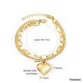 Vergoldetes Edelstahl-Herzarmband mit doppelter Kette und breitem flachem Design - Doppellagiges Herz-Kettenarmband (BR237201G) / Gold