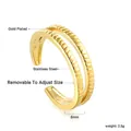 18k gold plated stainless steel double layer ring with textured and smooth bands - Twisted Rope Double-Layer Style (RI140401G)