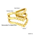 Adjustable 18k gold plated stainless steel ring with tiered bead and smooth band design - Bead Chain Triple-Layer Stacked Style (RI140701G)