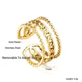 Adjustable 18k gold plated stainless steel triple layered chain ring for women - Sawtooth Chain Triple-Layer Style (RI130801G)