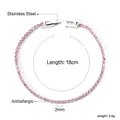 Pink zircon tennis bracelet in 2mm stone size with silver-tone stainless steel finish - Silver Pink Round Style (BR26832FS)