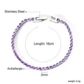 Silver stainless steel tennis bracelet with 3mm purple cubic zirconia stones - Silver Purple Round Style (BR26833CS)