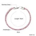 3mm pink zircon tennis bracelet in stainless steel with 18cm length and fold-over clasp - Silver Pink Round Style (BR26833FS)