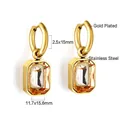Gold plated stainless steel hoop earrings with rectangular champagne stone pendants - Champagne Earrings (EA57080GG)