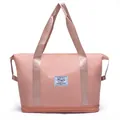 Pink large capacity travel bag with double layers for wet dry separation and extension - Pink