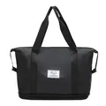 Black double-layer waterproof travel bag with bottom compartment and wet-dry separation - Black