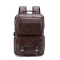 Men's leather business backpack in dark brown with multiple compartments for 15.6 inch laptop - Brown