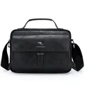 Klassische schwarze Leder-Business-Schultertasche mit Tragegriff und verstellbarem Gurt - Schwarz