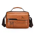 Herren Umhängetasche aus Retro-PU-Leder in Braun mit Handgriff und breitem Gurt - 9004 Khaki