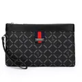 Classic black men's business clutch bag with checkered leather and logo detail - Black