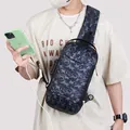 Waterproof camo crossbody bag for men with USB charging port and anti-theft lock - Black Gray Camouflage