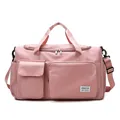 Bolso de viaje grande de nailon rosa con correa ajustable y diseño de múltiples bolsillos - Rosa