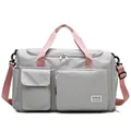Bolsa de viaje gris claro de gran capacidad con correas rosas y tela de nylon impermeable - Gris y Rosa
