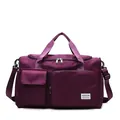 Bolso de viaje grande de nailon morado oscuro con correa y múltiples bolsillos - Fucsia