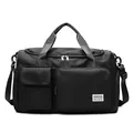 Bolso de viaje de nailon negro de gran capacidad con compartimentos y bandolera - Negro
