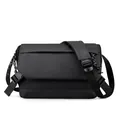 Minimalist black messenger bag in matte waterproof nylon with adjustable shoulder strap - Upgraded (With Storage & Keychain) / Black