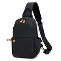Große schwarze Crossbody-Brusttasche für Herren mit auffälligen orangefarbenen Reißverschlüssen - Schwarz