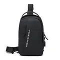 Men's black crossbody chest bag with USB charging port and waterproof matte finish - Black